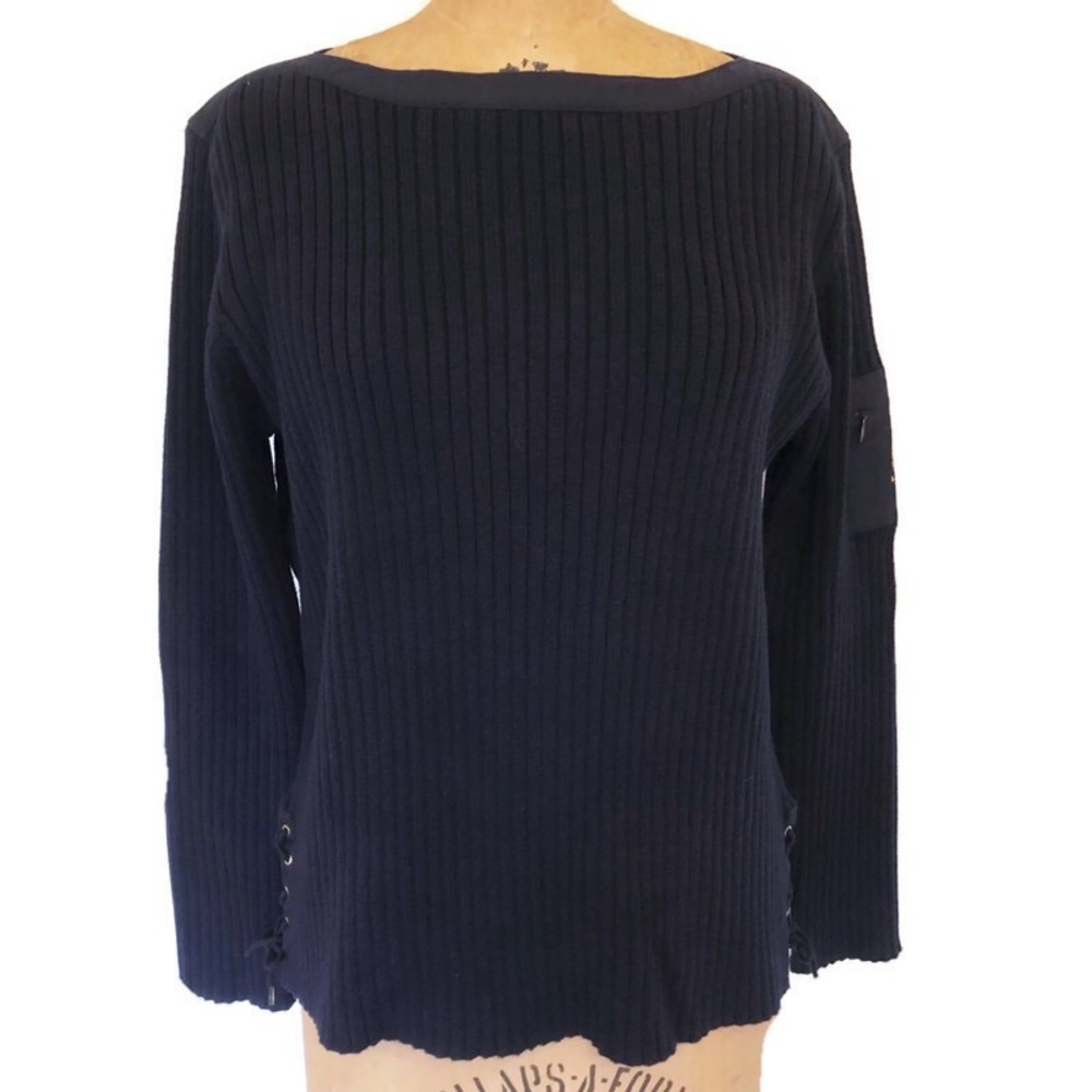 RALPH LAUREN Ribbed Knit Navy Crew Neck Sweater, Size L